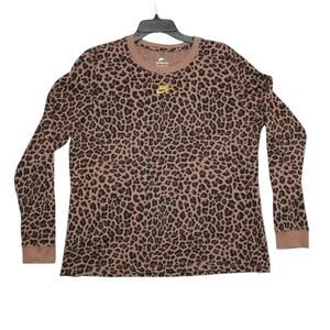 Nike Leopard Print Long Sleeve Tee – Size XL – Brown Animal Print Gold Logo